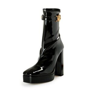 Versace Women's Black High Heel Platform Boots Shoes